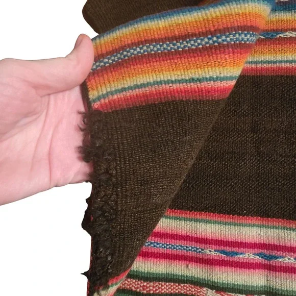 Vintage Hand Woven Andean Aguayo Manta Wool Textile Wabi-Sabi Folk Art 45x42